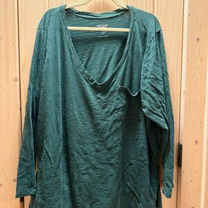Heritage by Torrid, Slub V-Neck Tee, Dark Teal, Size 4 (4X / 26-28)
